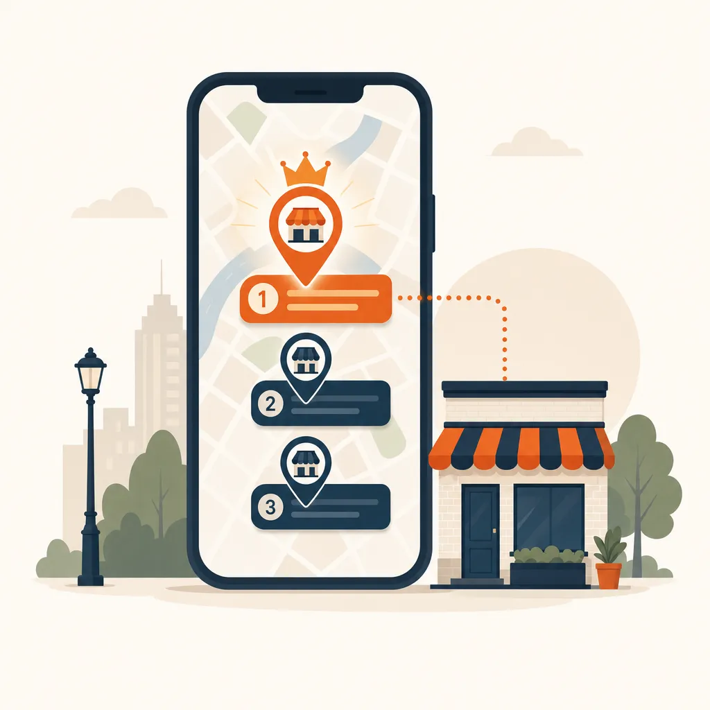 Phone showing a local business in the number one spot of the Google map pack