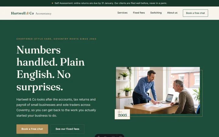 Hartwell & Co Accountancy, a sample accountant website